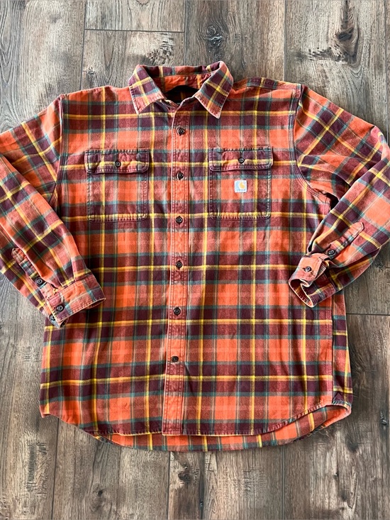 Carhartt Other - Carhartt Heavyweight Flannel Men’s Orange & Brown Plaid Shirt Jacket Size XL